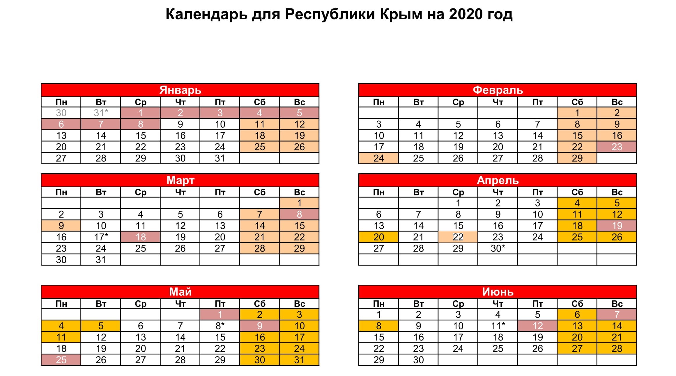 Производственный календарь для Республики Крым на 2020 год
