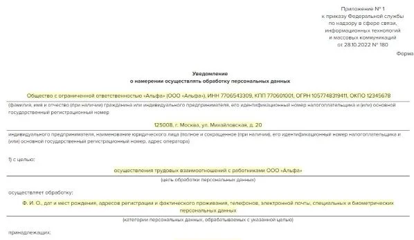 Уведомление в Роскомнадзор об обработке персональных данных в 2024 году: образец, сроки подачи
